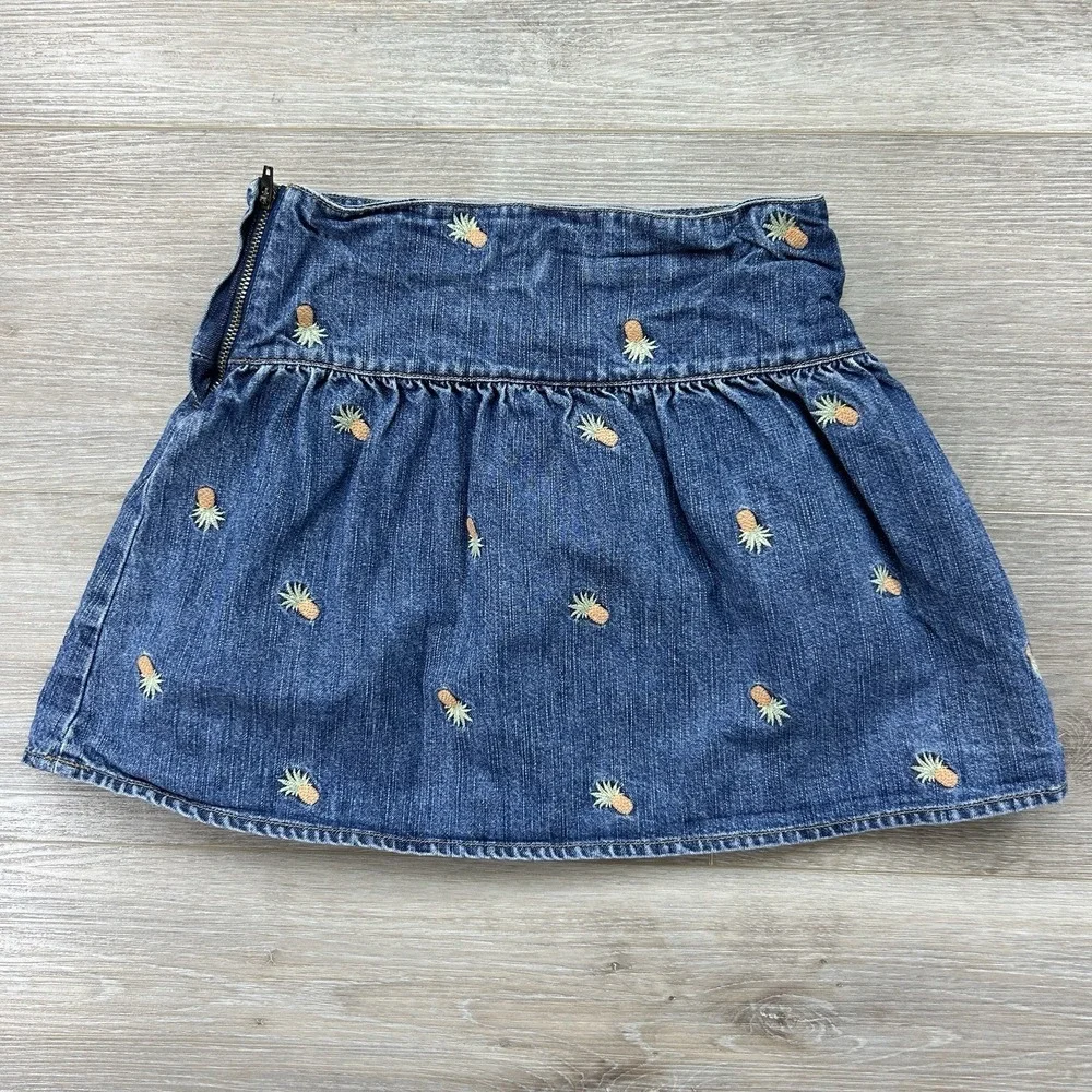 Gymboree 2004 Girls Size 6 Dark Blue Denim Pineapple Mini-Skirt Zip Up